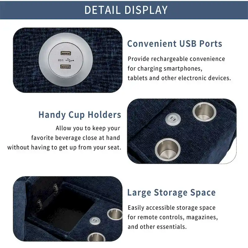 112.6 Chenille Upholstered Sectional Sofa with Two Removable Ottoman