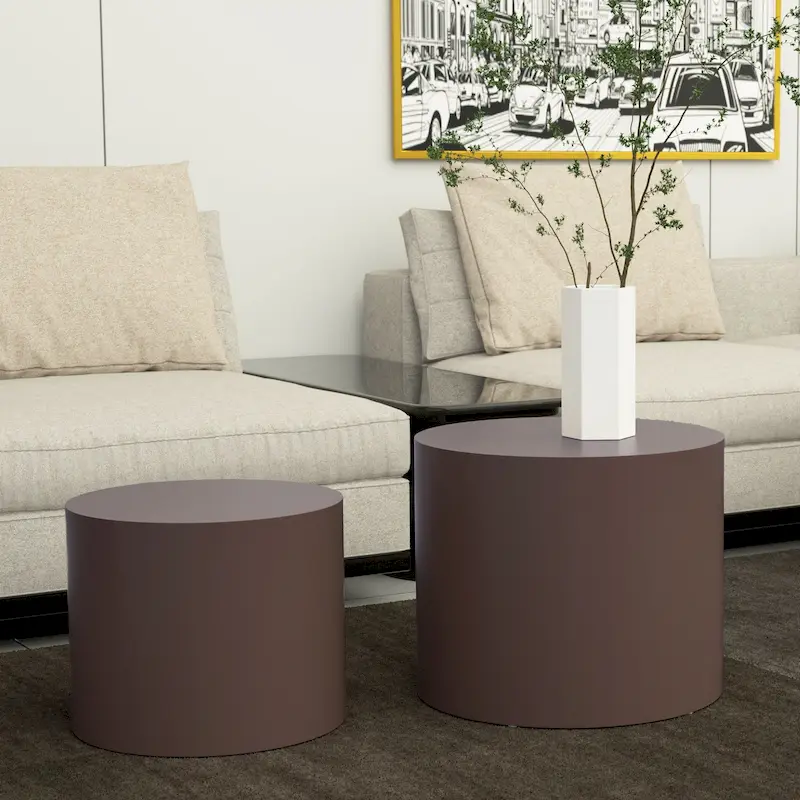 Modern Farmhouse Round Accent Nesting Side Coffee Table Set (Set of 2)