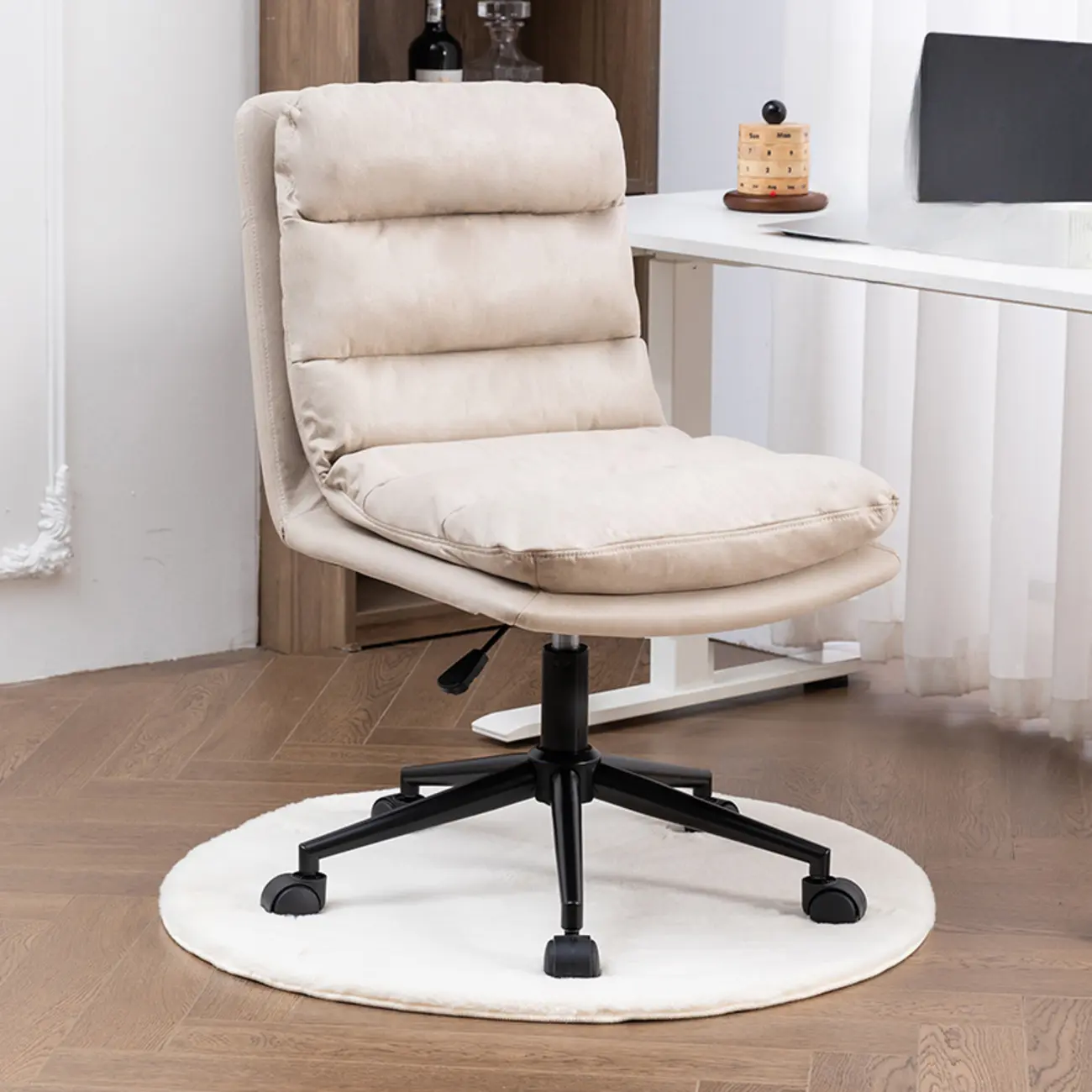 Casual Beige Leather Adjustable Office Chair