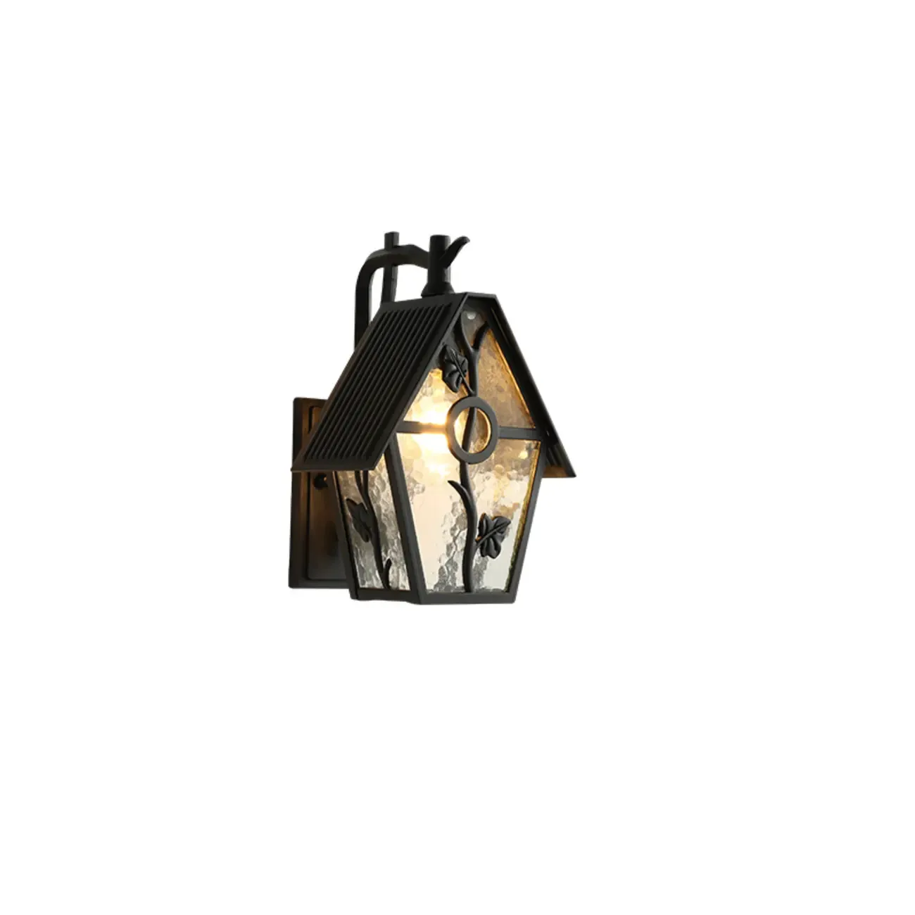 Classic Black Metal and Glass Lantern Wall Sconce Light
