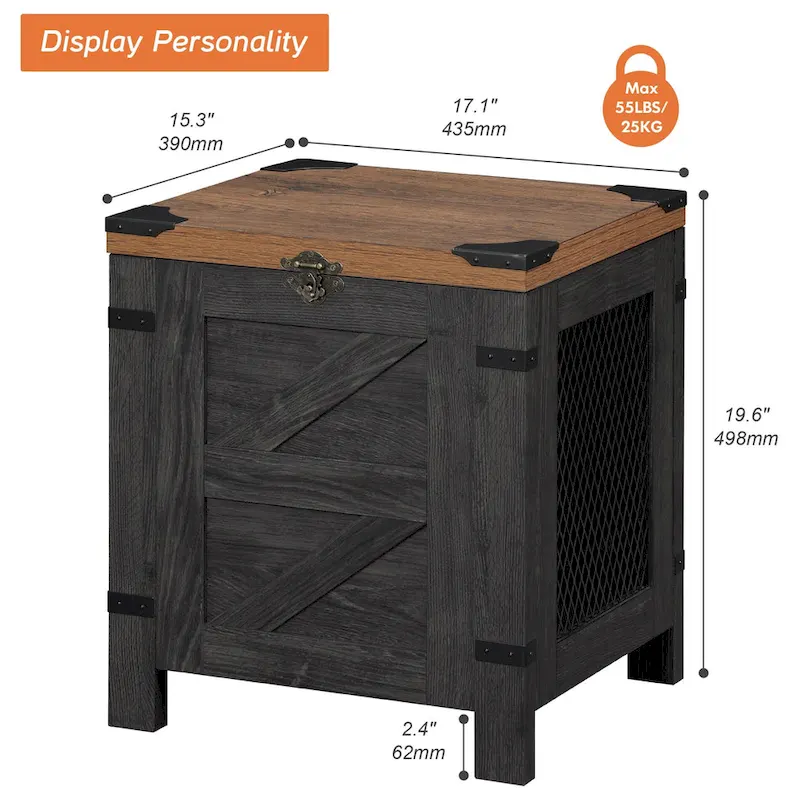 WAMPAT Lift Top End Table,Nightstand with Rustic Lock