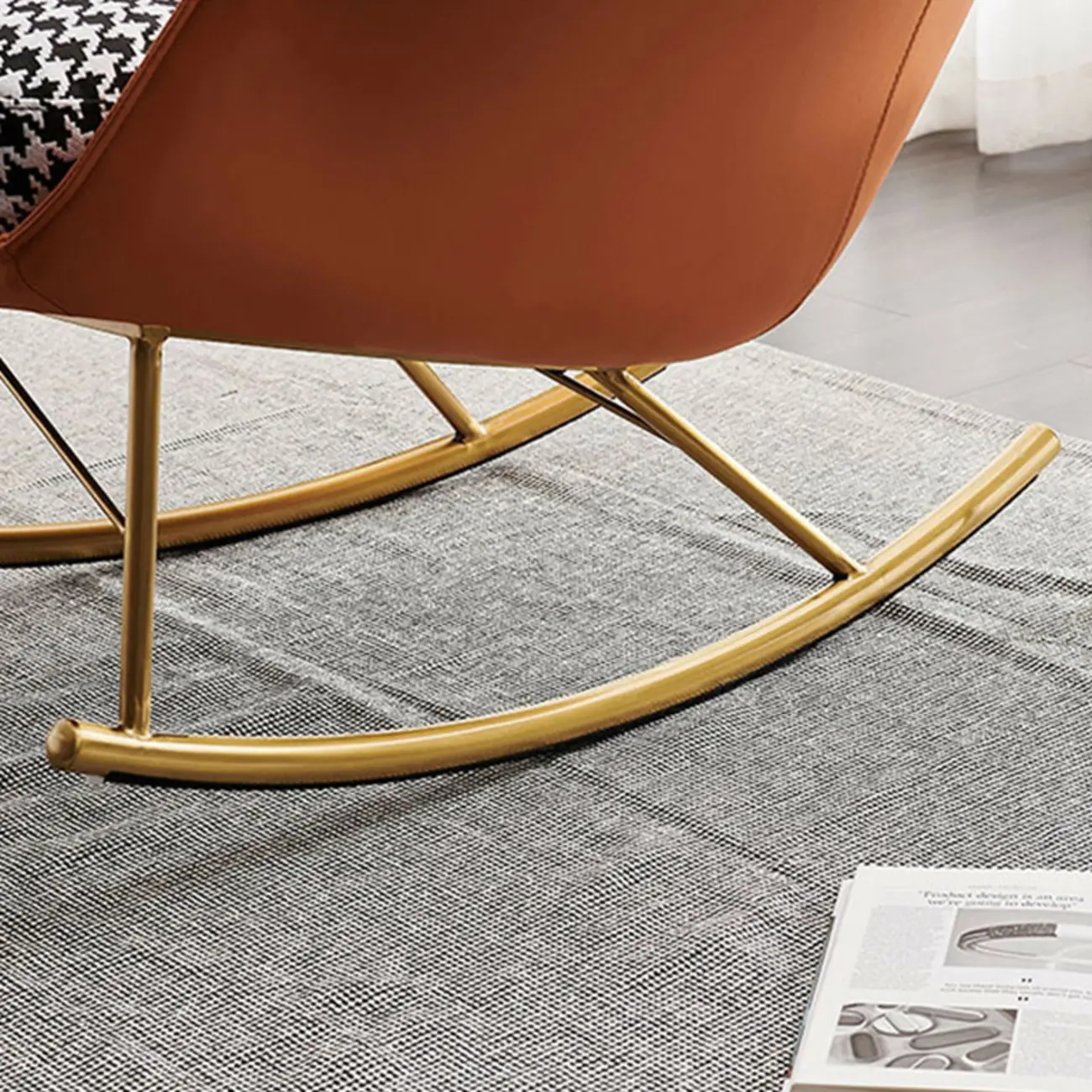 Houndstooth Upholstered Rocking Chair with Track Arm