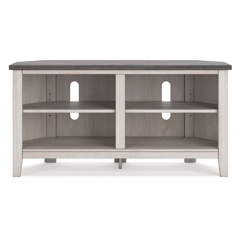 Elia Corner TV Media Console, 4 Shelves, Gray, Rustic White, 48 Inch