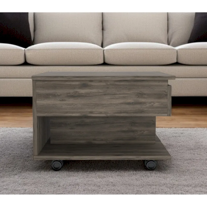22 Dark Brown Manufactured Wood Rectangular Lift Top Coffee Table With Drawer - 15.3 H x 21.6 W x 19.6 D