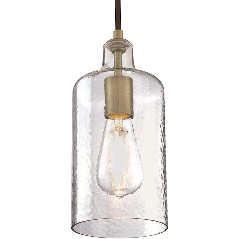 Antique brass glass pendant light with Clear Textured Glass