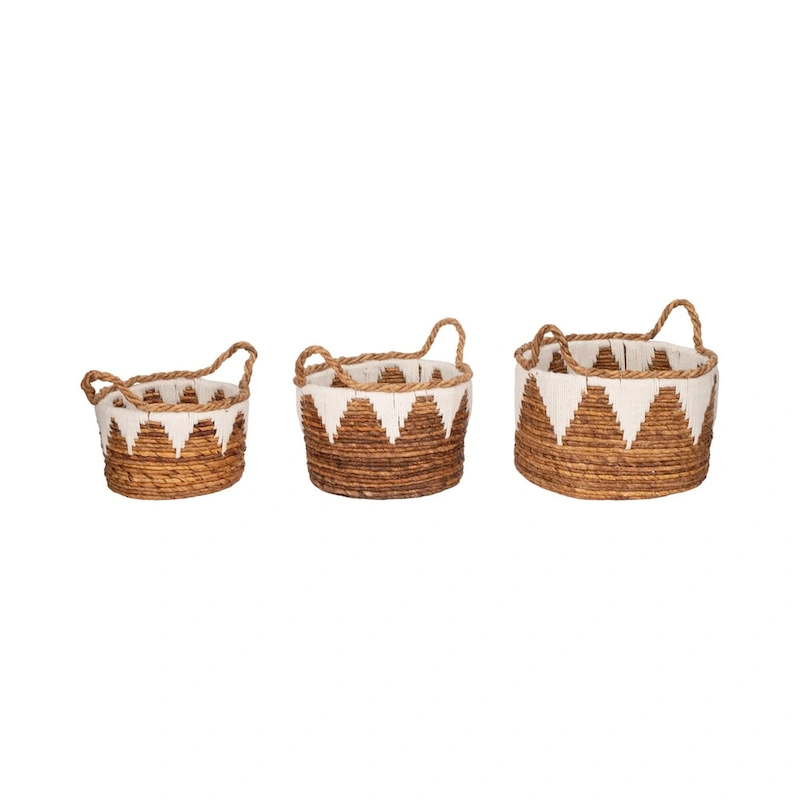 Sagebrook Home Coastal Banana Leaf, Set of Three, Nomad Baskets, Natural Finish - 14 x 14 x 10