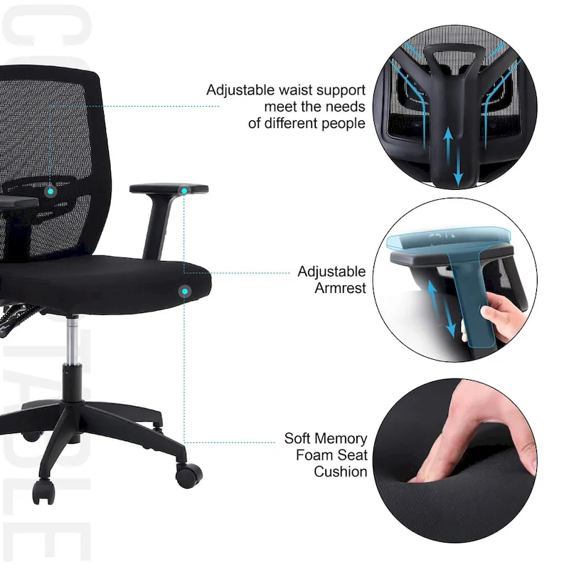 ALPHA HOME High Back Mesh Office Chair Adjustable Headrest, Armrest, Rolling Swivel Reclining Chair