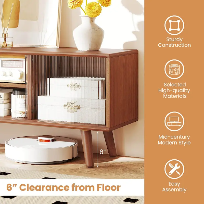 Costway Modern TV Stand Entertainment Center Media Console with Rattan