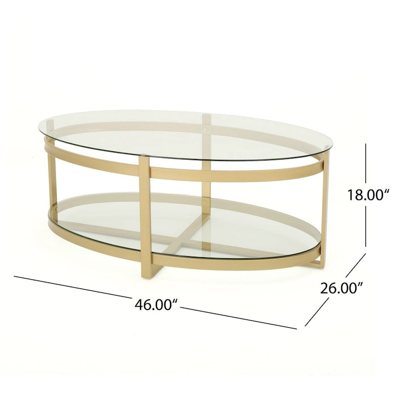 Plumeria Modern Glam Tempered Glass Oval Coffee Table with Iron Frame by Christopher Knight Home
