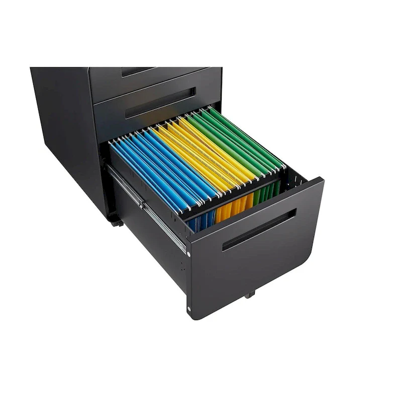 3 Drawer Mobile File Cabinet,Versatile Cabinet,5 Wheel Design Anti-Tilting Cold Rolled Steel Waterproof Moisture-Proof Black
