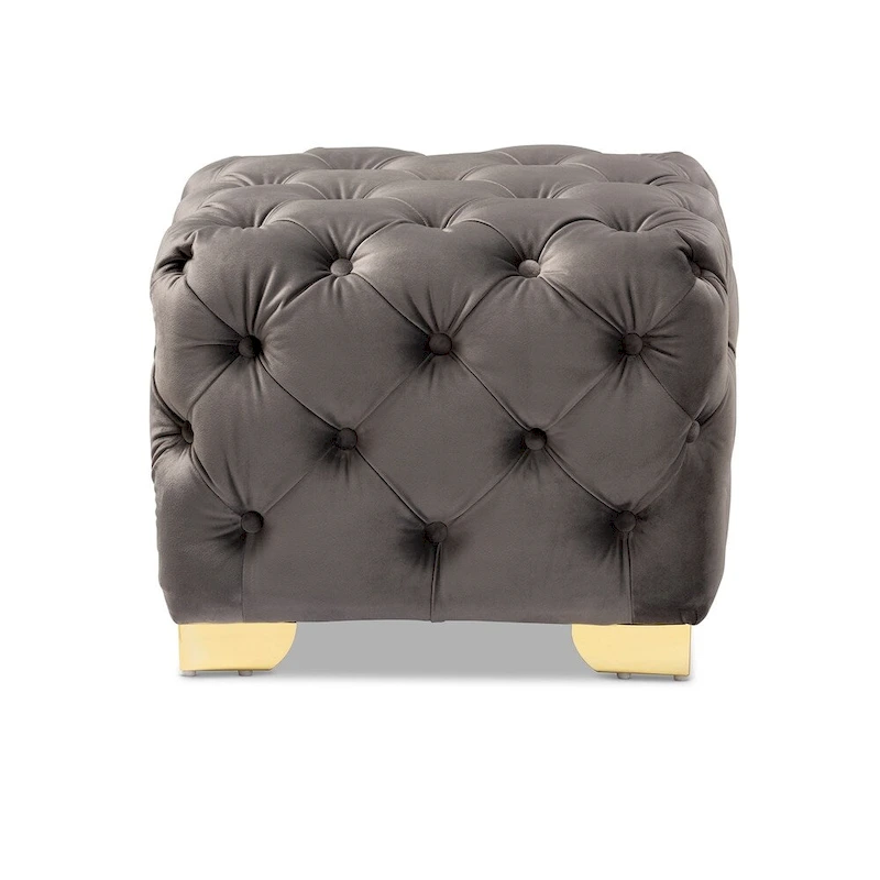 Glam Velvet Ottoman with Gold Legs