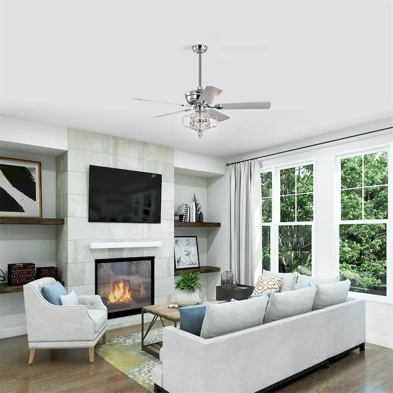 Crystal Ceiling Fan with Lights, Reversible Blades 3 Wind Speeds