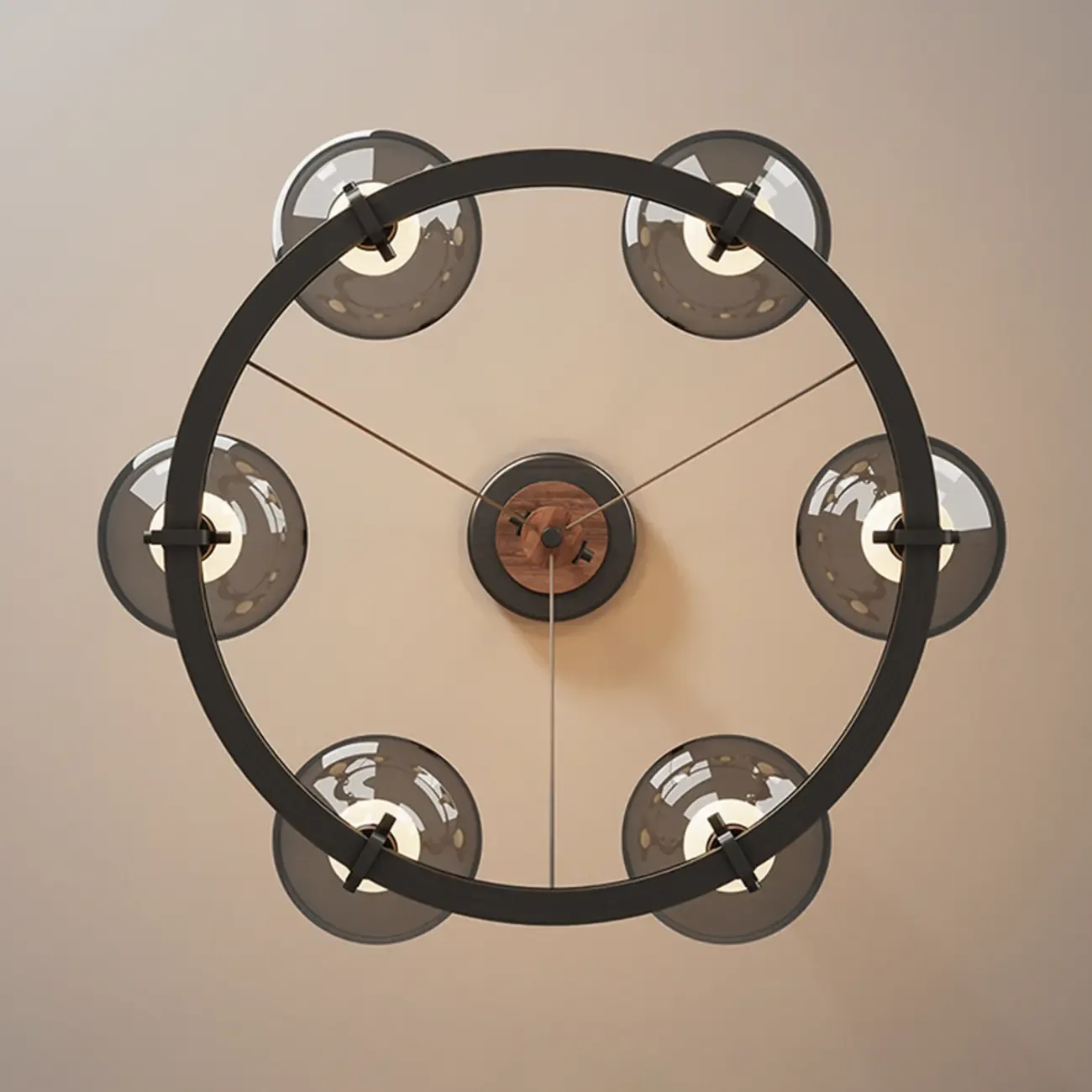 Black Industrial Metal Chandelier with Gray Glass Shade