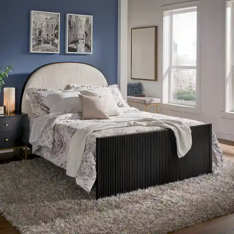 Choteau Black Finish Metal Gray Fabric Queen Bed by iNSPIRE Q Modern
