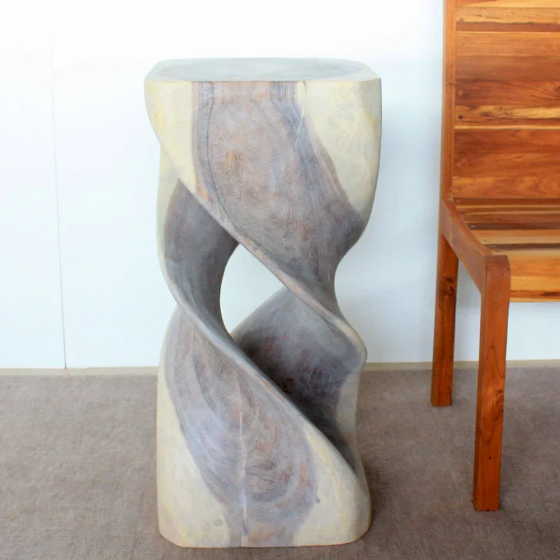 Haussmann Wood Double Twist Stool Table 14 in SQ x 30 in H Grey Oil - 14 x 14 x 30