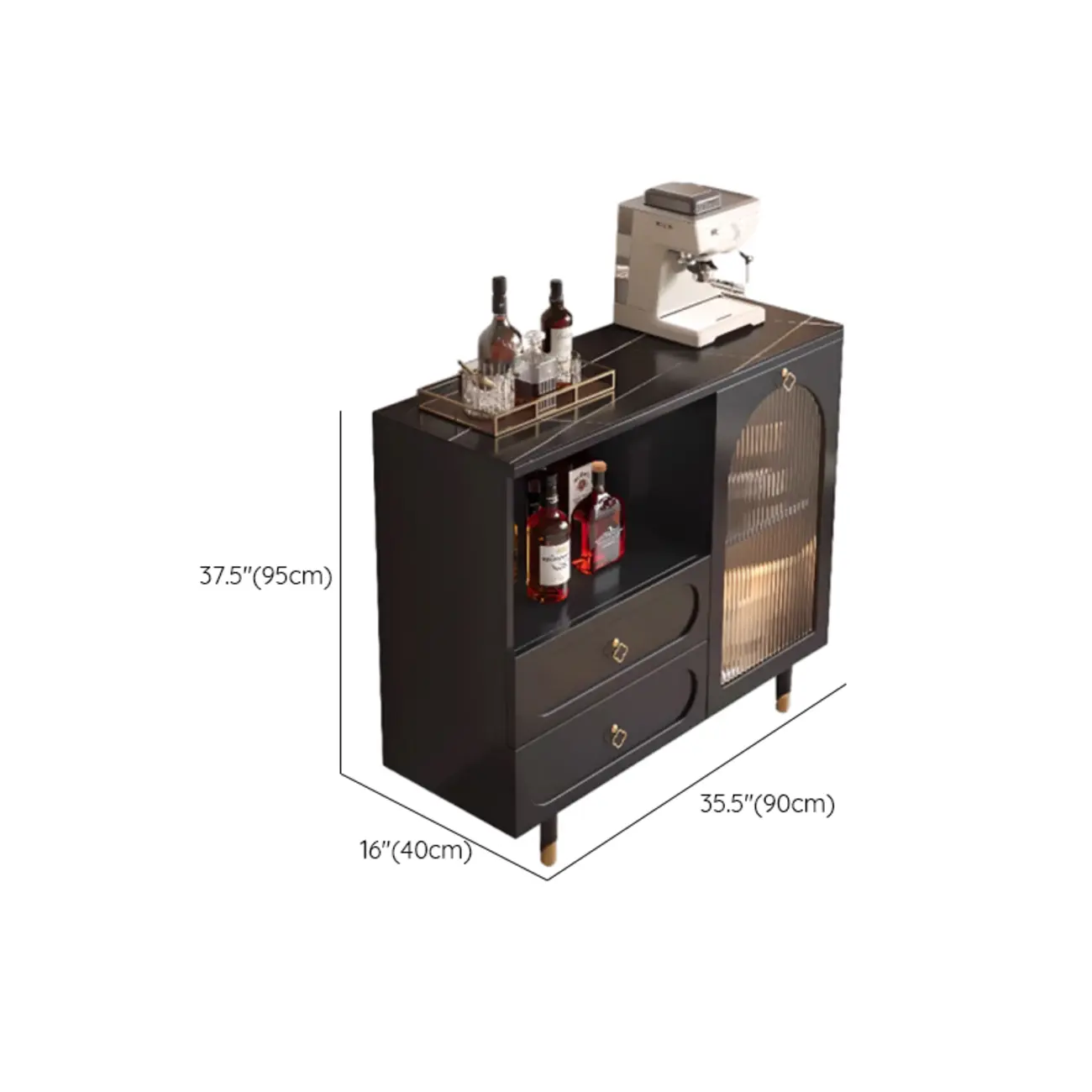 Modern Wooden 2-Drawer Open Shelving Buffet Cabinet