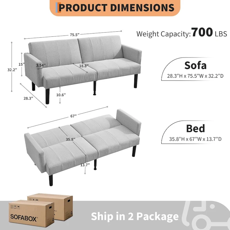 Sofa Bed, Compact Loveseat, Modern Mid-Century Sleeper Sofa, Convertible Couch, Living Room Couches