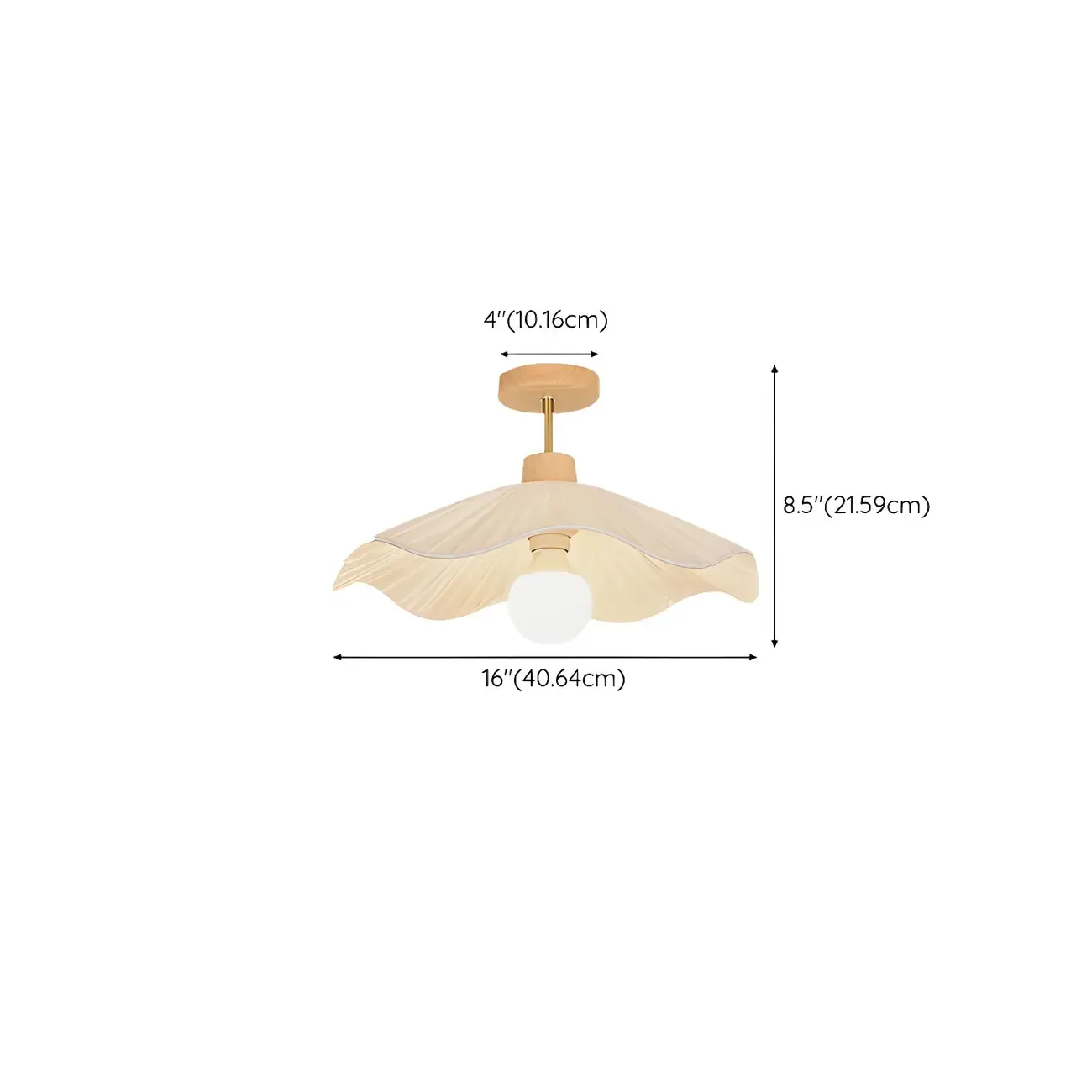 Natural Finish Wood Semi Flush Ceiling Light with Fabric Shade