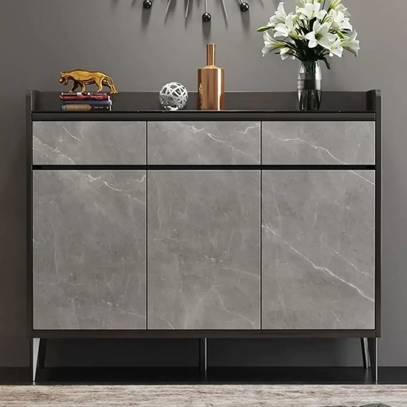 Modern Grey Wooden Shoe Cabinet Display Top Storage