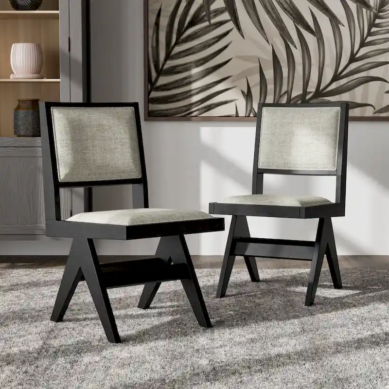 Furniture of America Evrena Modern 7-Piece Black Solid Wood Dining Set