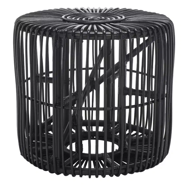 Round Rattan Accent Table, Black / Honey Natural, 1-Piece