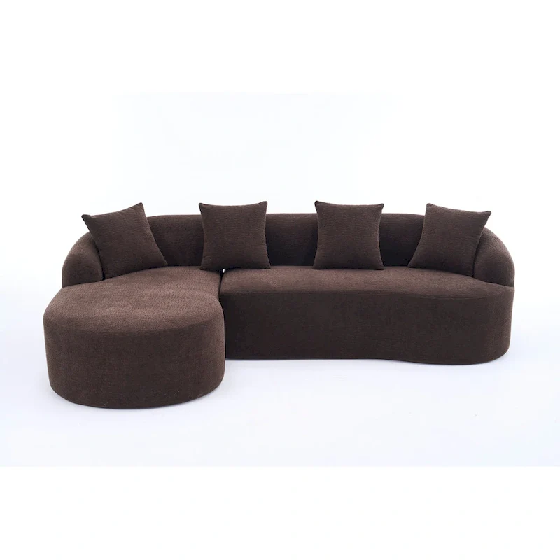 98.4 Chenille L-Shaped 3-Seater Sofa with Chaise Lounge and 4 Pillows