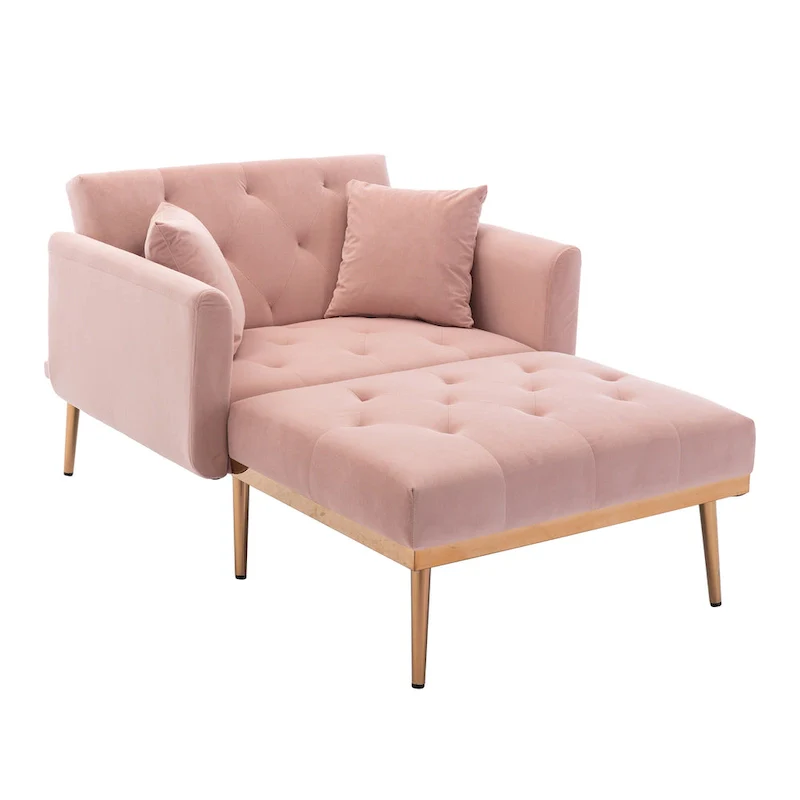 Pink 62.2 Upholstered Chaise Lounge Chair with Iron Legs