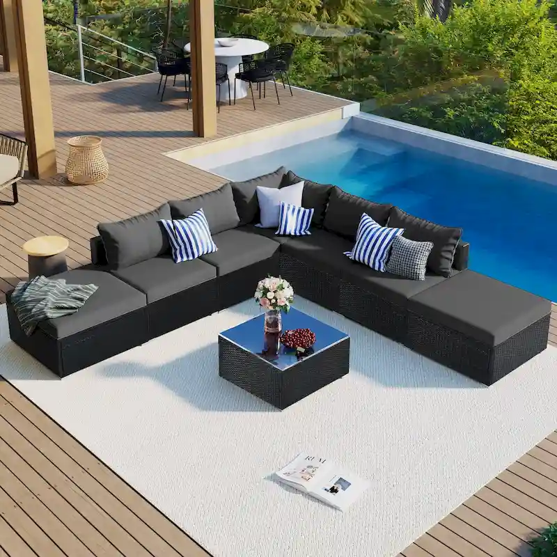 8-Piece Wicker Modular Sectional Sofa Set with Coffee Table