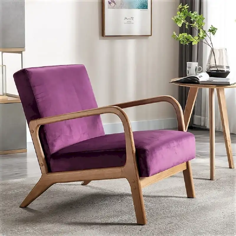 Kreindy Velvet/ Wood Mid-century Modern Armchair