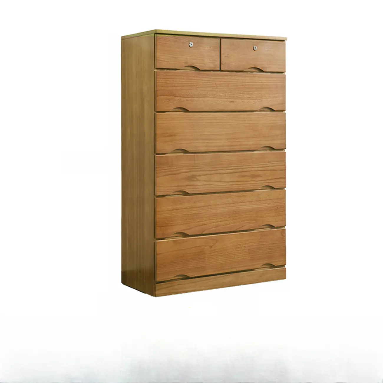 Natural Wood Double Dresser with Lockable Drawer
