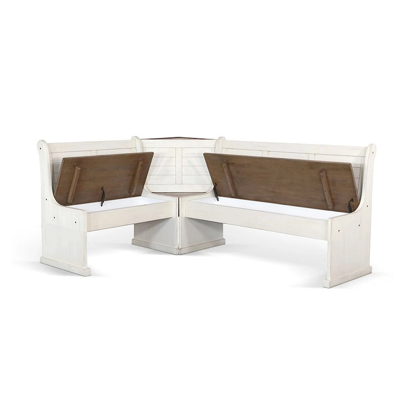 Sime 4pc Corner Breakfast Nook Set, White Brown Dining Table and Bench