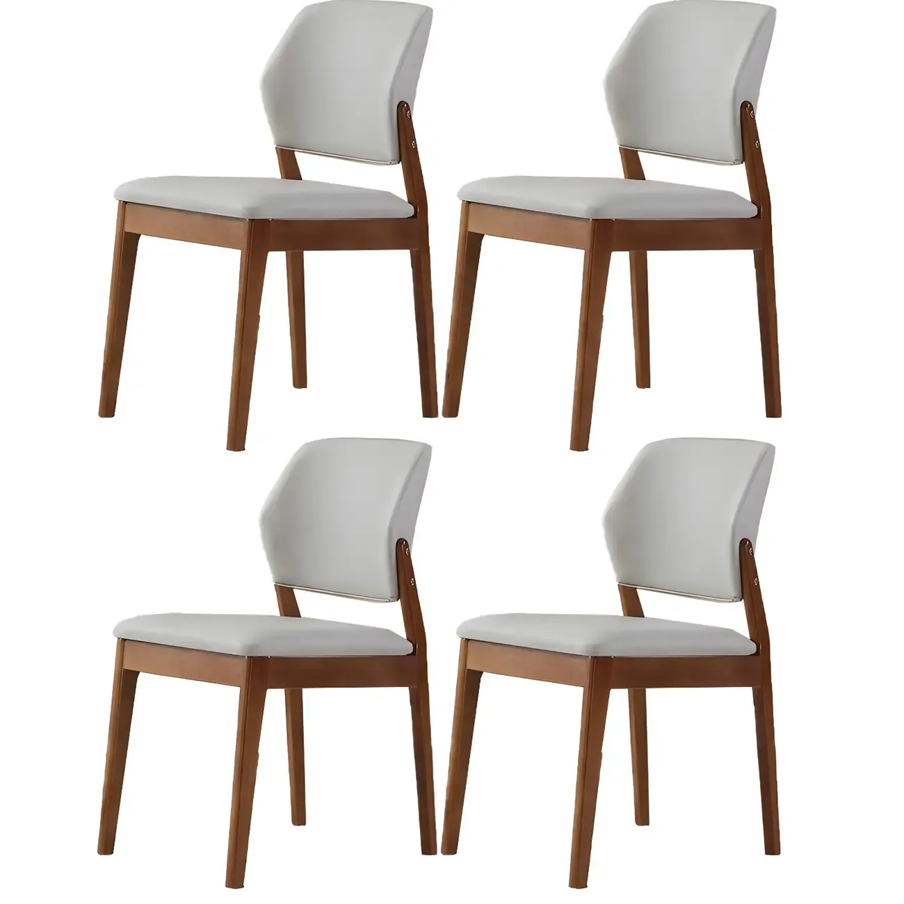 Modern Wood Faux Leather Beige Low Back Dining Chair