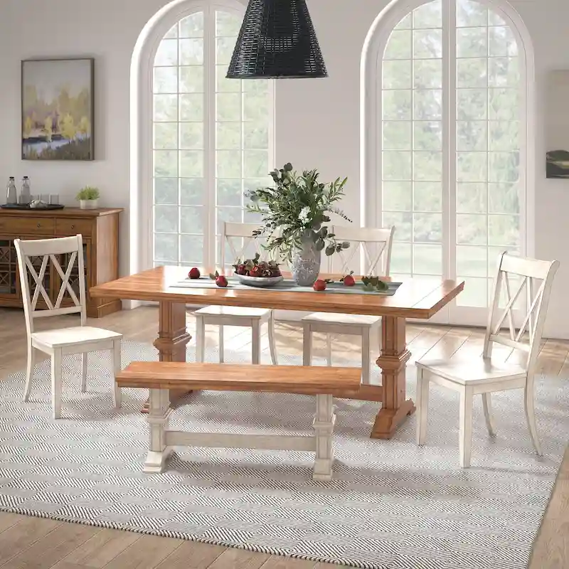 Ronda 78.7 Rectangular Solid Wood Top Dining Set with X-Back Chairs