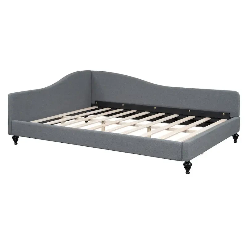 L-Shaped Linen Daybed with Solid Wood Legs