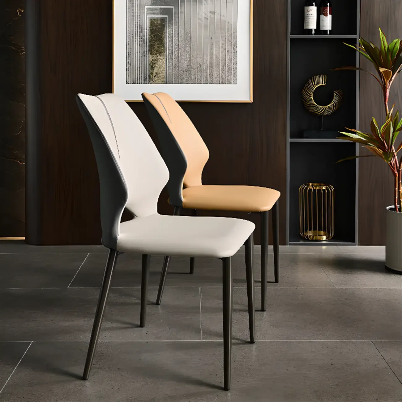Modern Faux Leather Open Back Armless Dining Chair