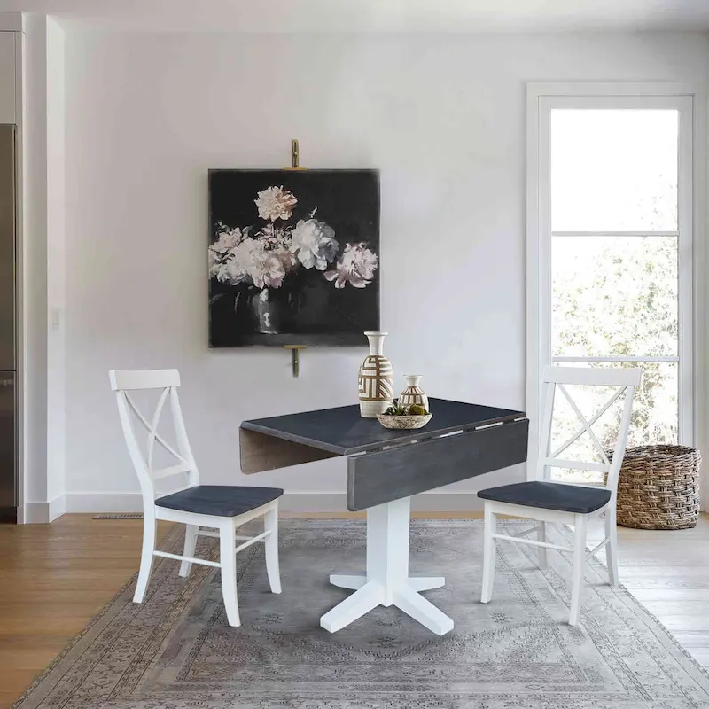 36 Solid Wood Square Dual Drop Leaf Dining Table with 2 Dining Chairs