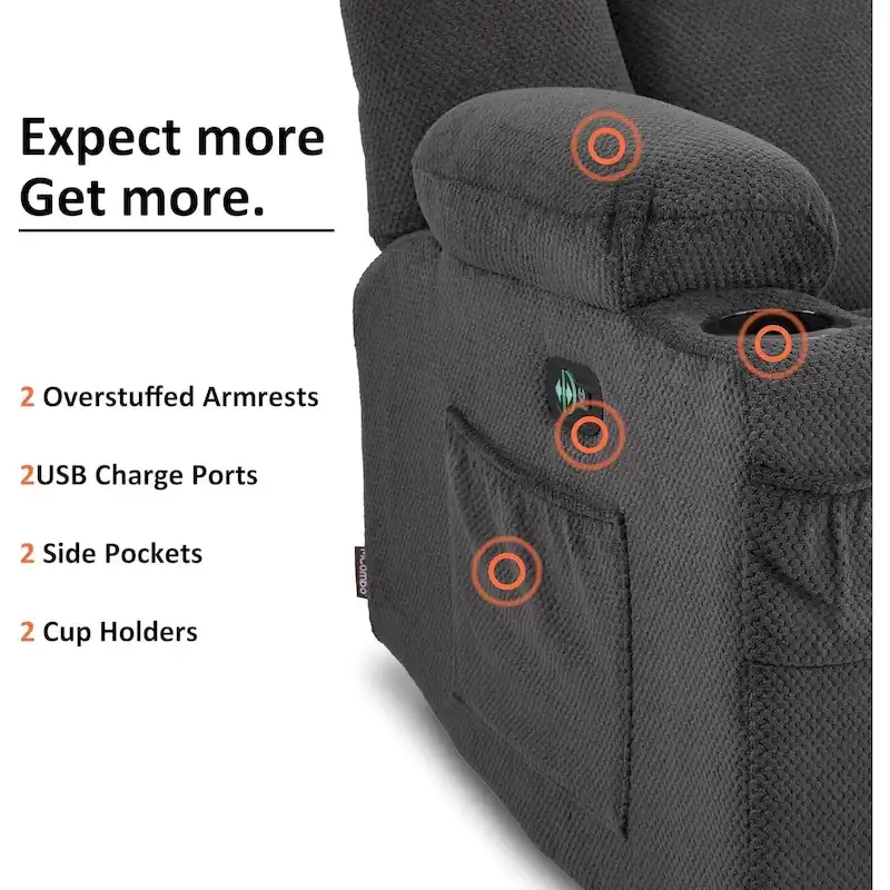 MCombo Electric Power Reclining Sofa with Massage and Lumbar Heat, Fabric 6015/6025/6035/6045