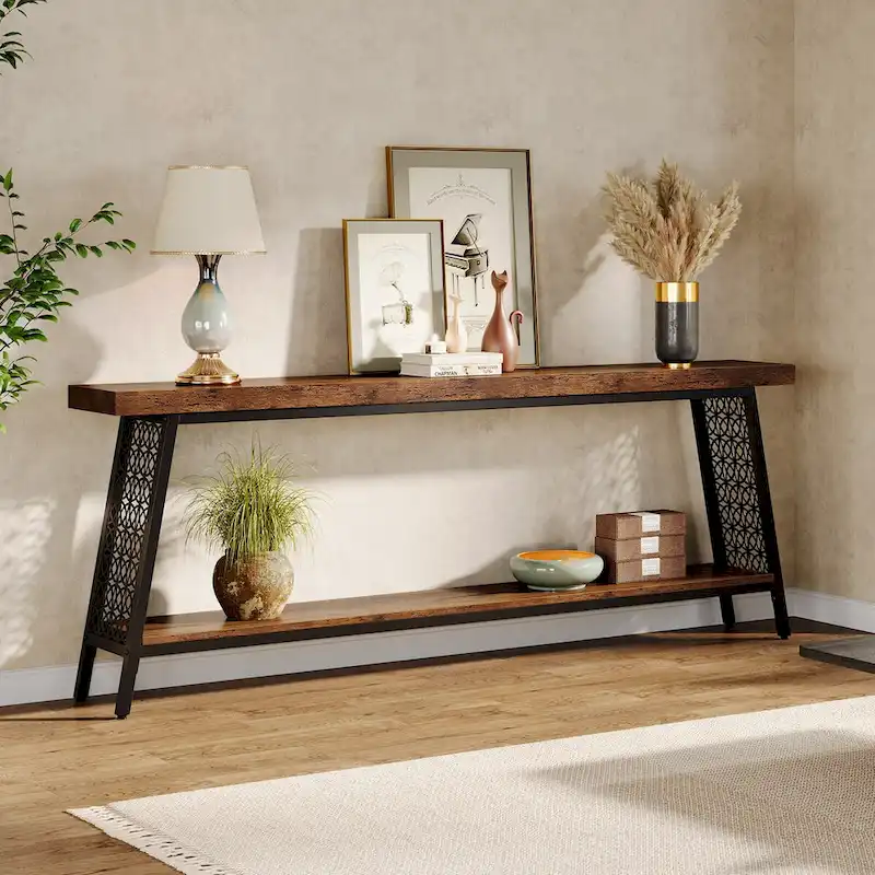 70.9 Console Table, 2-Tier Extra Long Sofa Table, Industrial Entryway Table