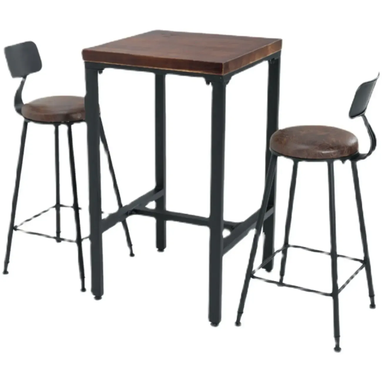 Industrial Brown Wooden Square Trestle Bar Tables