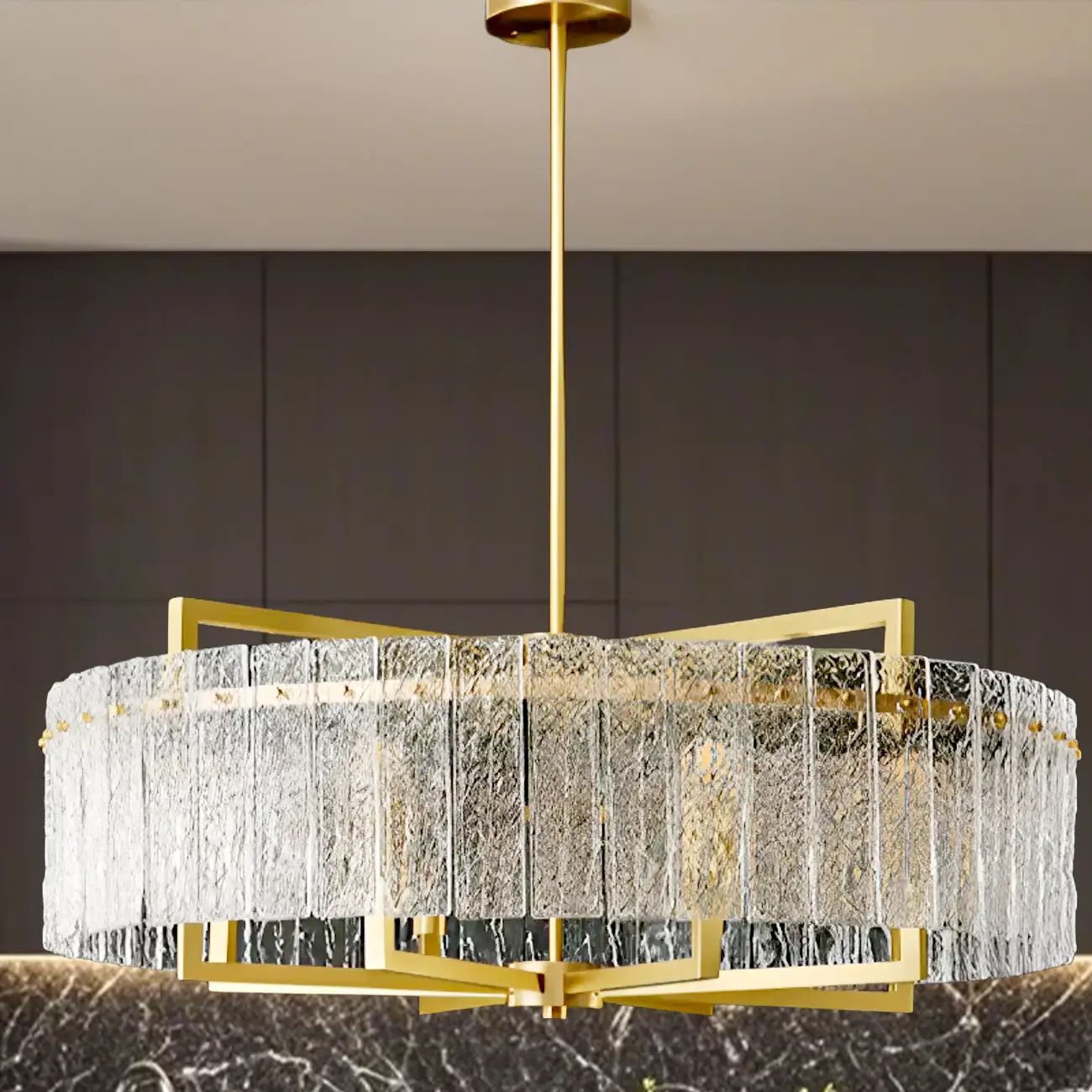 Luxury Crystal Round Chandelier with Glass Lampshade