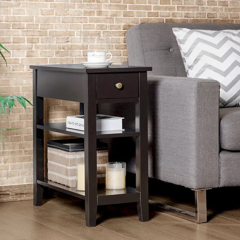 3-Tier End Table with 1 Drawer & 2 Shelves, 24"L x 12"W x 24.5"H, MDF, Waterproof Finish