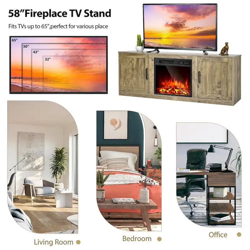 Costway 58 Fireplace TV Stand Entertainment Console W/ 18 Electric
