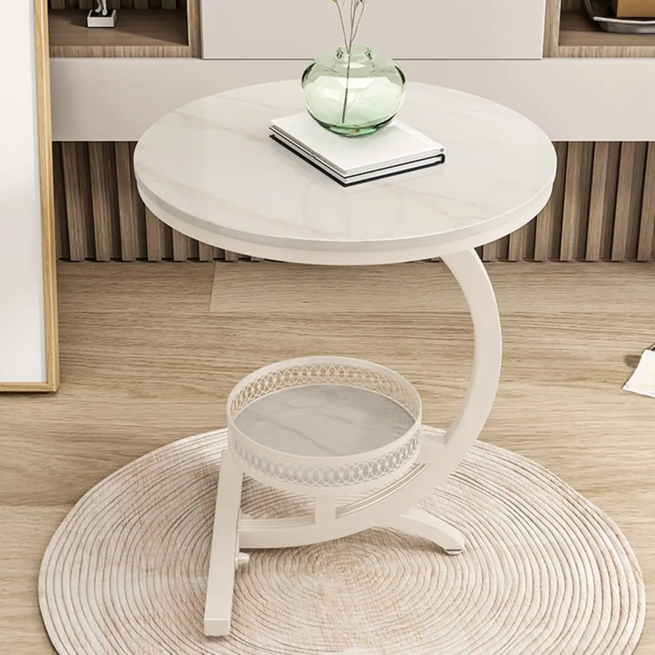 Glam Stone Top Metal Base C-Shape Side Table