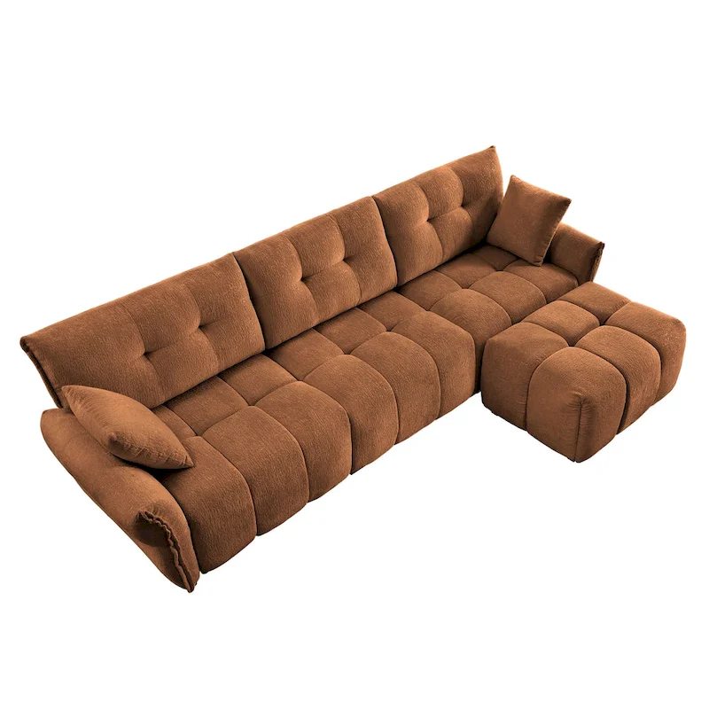 110.2 Chenille 3-Seater Sofa Set with Ottoman and Pillows, Solid Wood Frame and High-Resilience Cushions
