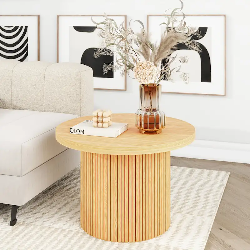 Round Wood Coffee Table Circle Pedestal Table