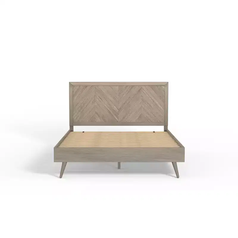Wooden Platform Bed Frame with Chevron Headboard - eLuxury
