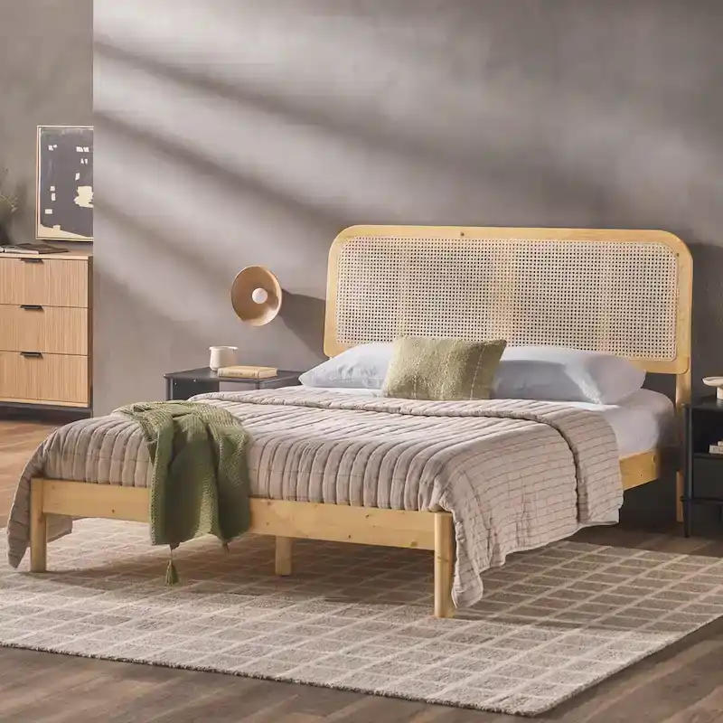 Middlebrook Designs Boho Curved Rattan Headboard Queen Bedframe