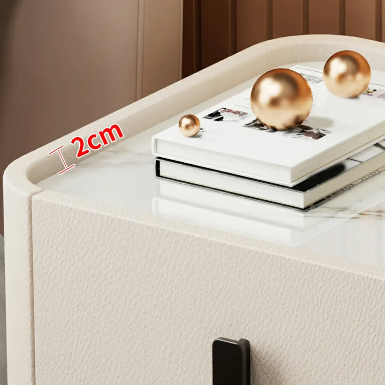 Modern Leather Stone Tray Top 2-Drawer Nightstand