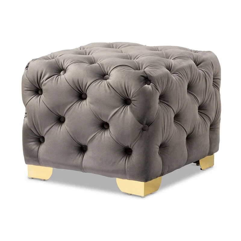 Glam Velvet Ottoman with Gold Legs