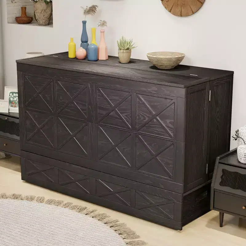 Keloyid Haimyy Solid Wood Frame Queen Murphy Bed Chest with Built-in Charger and Strong Drawer